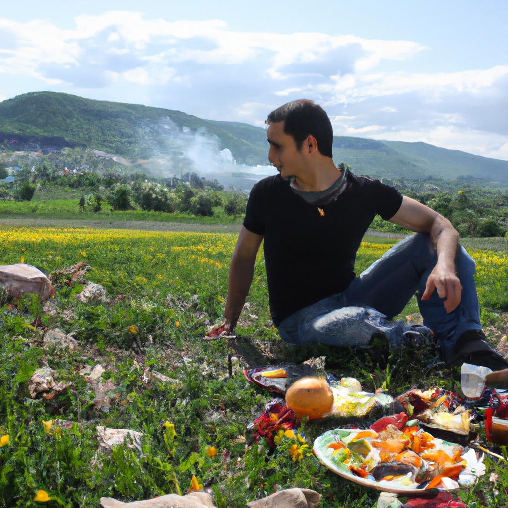Person enjoying picnic in nature